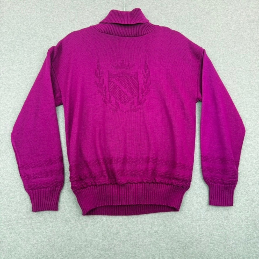 Kenneth Too! Sweater Womens M Magenta Preppy Crest Knit Turtleneck Vintage USA